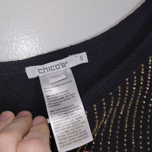 Chicos Black Gold Beaded Cashmere Blend Sweater S/M - Picture 7 of 13